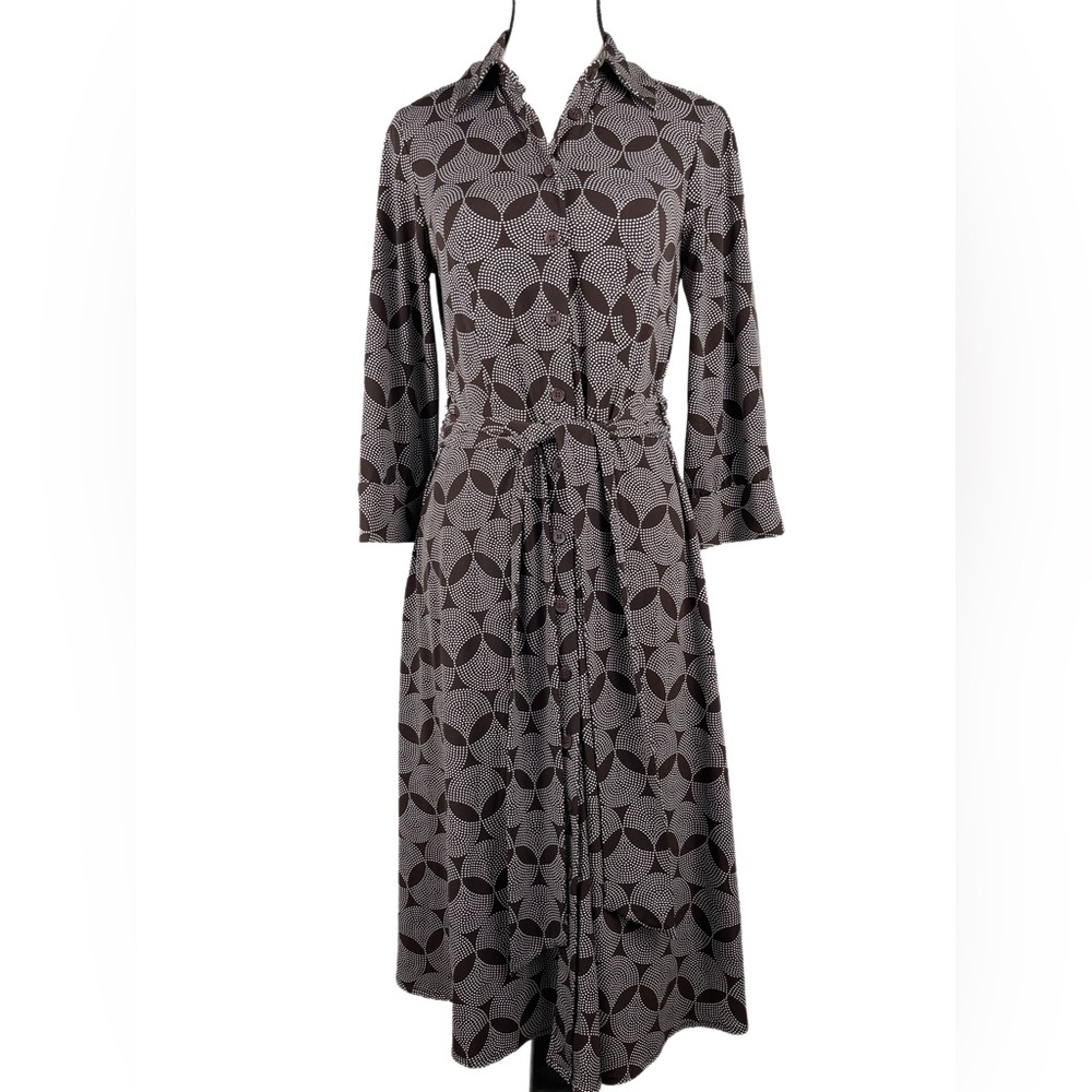 Robbie Bee Geometric Long Sleeve Dress | Brown and Cream | 6